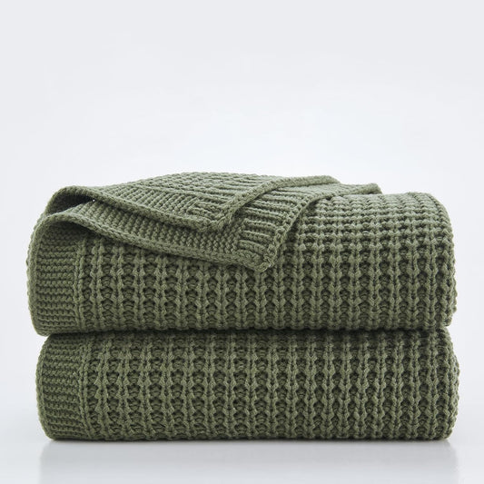 Douceur Olive Green Throw Blanket - Soft Chunky Knit for Cozy Nights