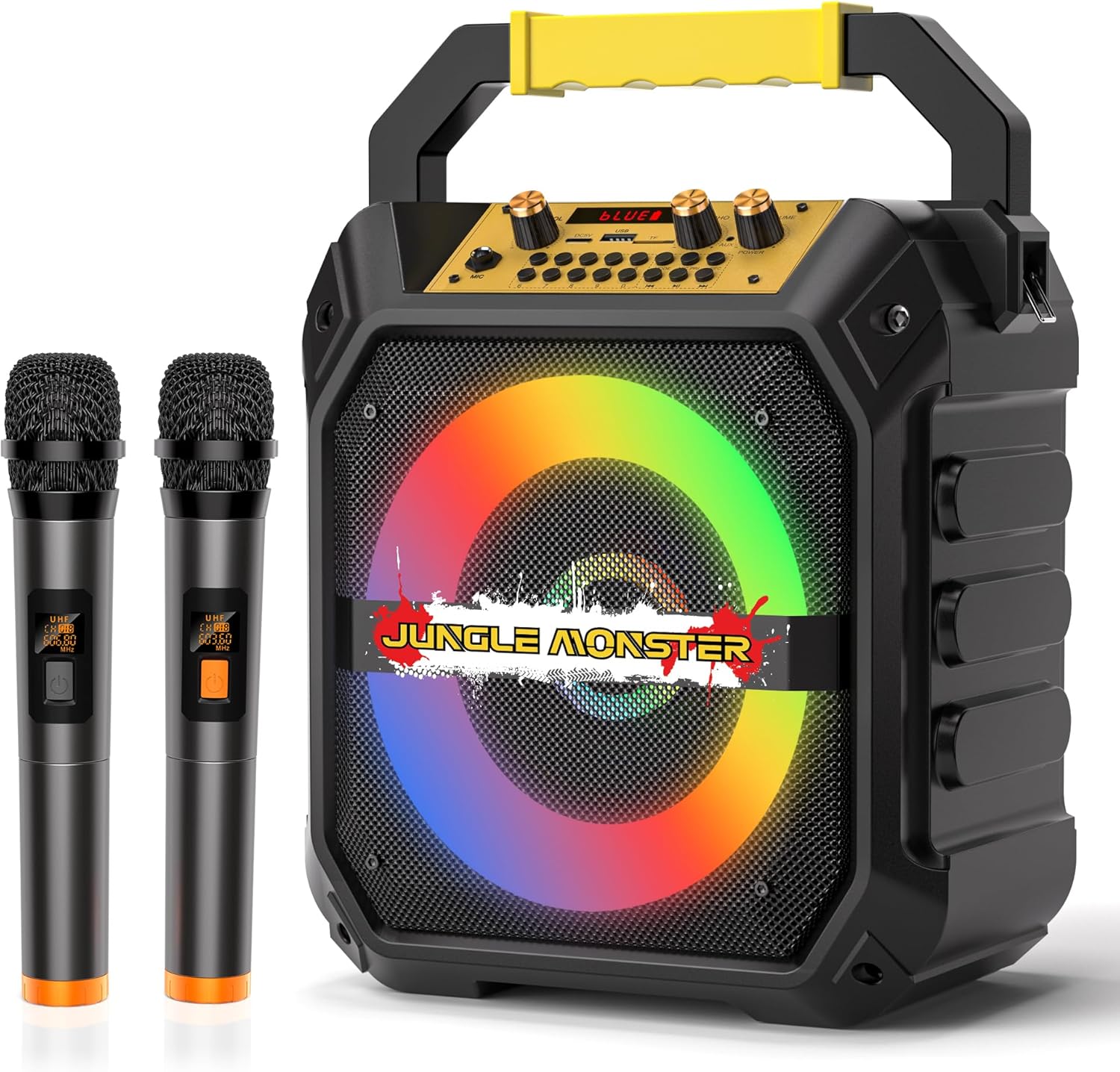 Portable Karaoke Machine with 2 Wireless Mics & LED Speaker - Black