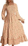 Boho Maxi Dress with Square Neck and Smocked Waist - Flattering Fit