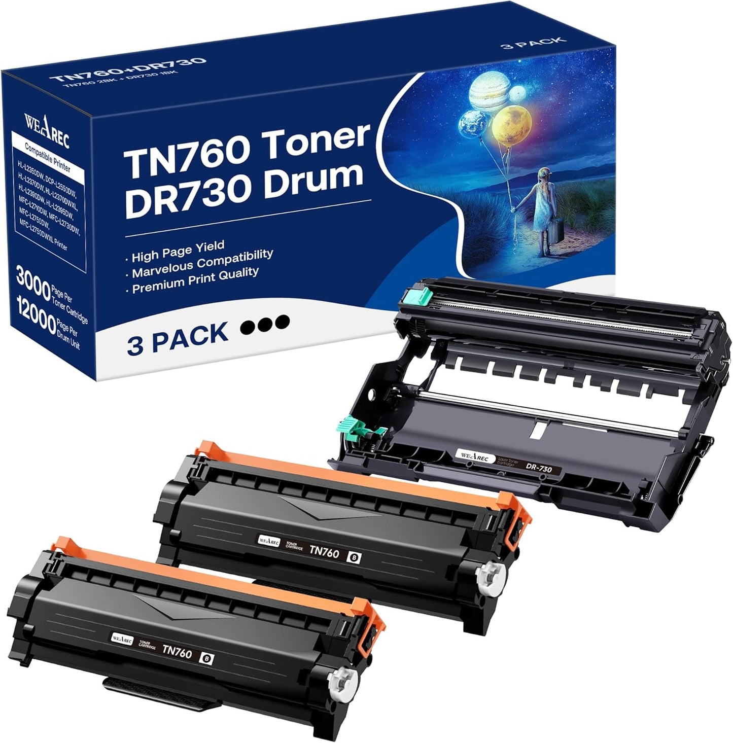 Compatible TN760 Toner Cartridge and DR730 Drum Unit Replacement