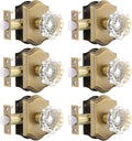 Crystal Glass Door Knobs 6 Pack Passage Function - Antique Brass