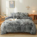 Tie Dye Dark Gray Plush Fluffy Comforter Cover Set King - Ultra Soft