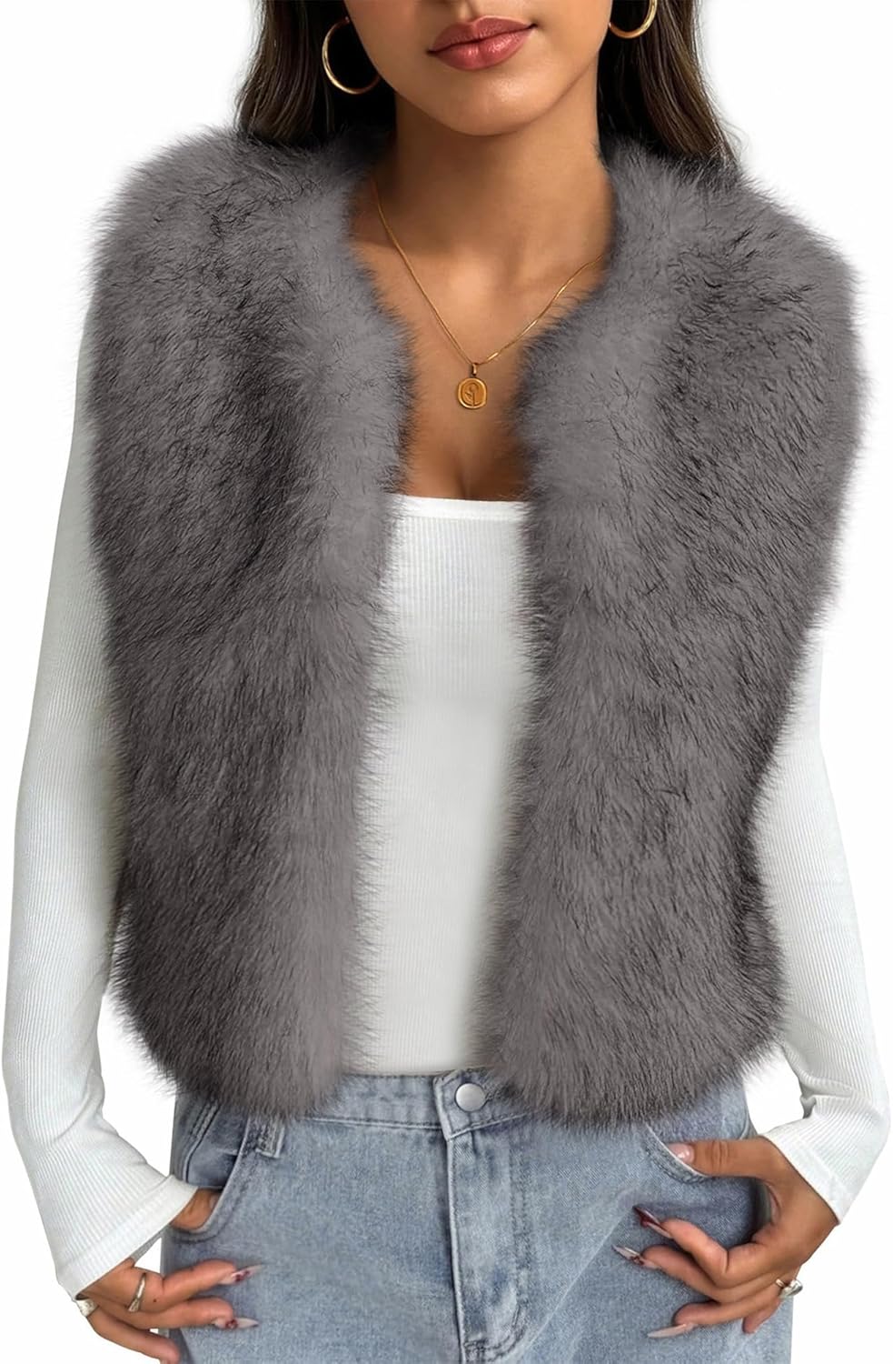 Faux Fur Vest for Women - Trendy Sleeveless Fuzzy Jacket