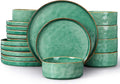 LIANYU Dinnerware Sets for 6, 18 Piece Plates and Bowls - Emerald