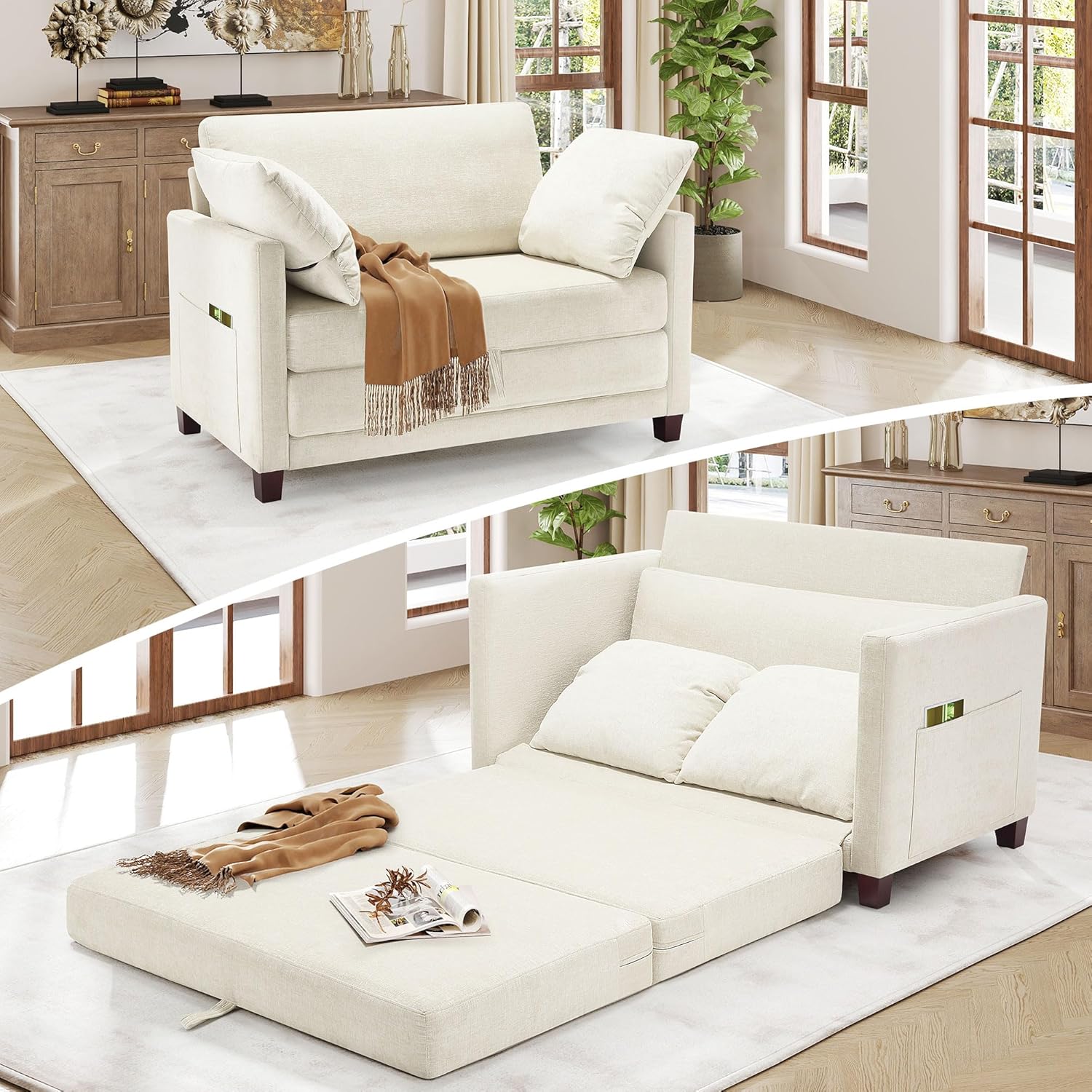51 Loveseat Sleeper Sofa Bed for Small Spaces, Beige Chenille
