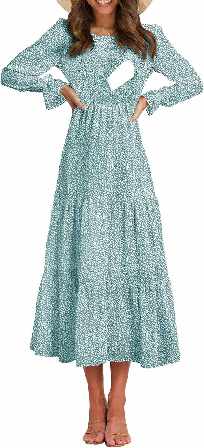 Women's Nursing Dress with Flounces Long Sleeve and Pockets