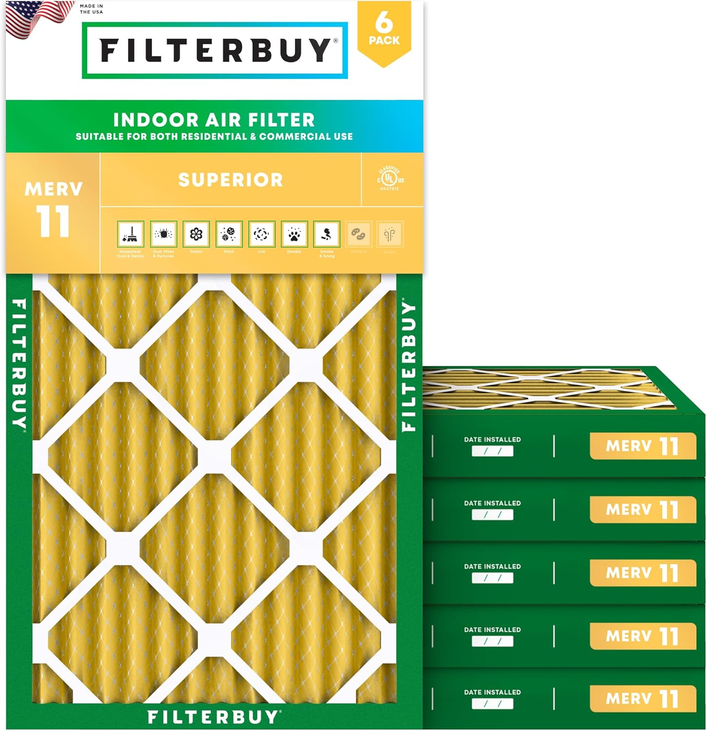 Filterbuy 16x24x2 Air Filter MERV 11 for Pet & Allergy Defense