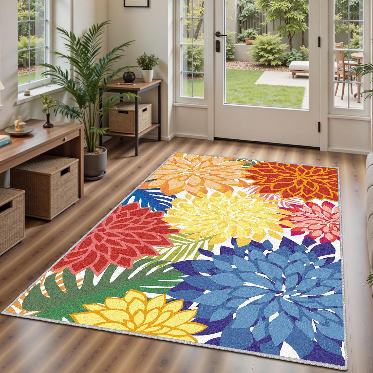Multicolored Tropical Botanical Area Rug 3x5 for Indoor Use