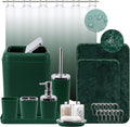 Dark Green Bathroom Accessories Set with Shower Curtain - Complete
