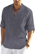 Cotton Linen Henley Long Sleeve T-Shirt - Breathable Casual Style