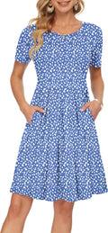 Women's Short Sleeve Summer Dress Pleated Loose Swing Knee Length is