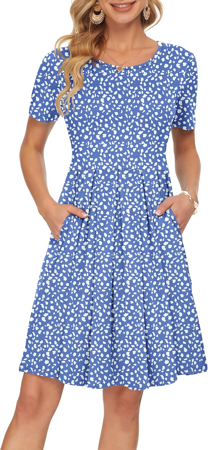 AUSELILY Women's Short Sleeve Summer Dress with Pockets