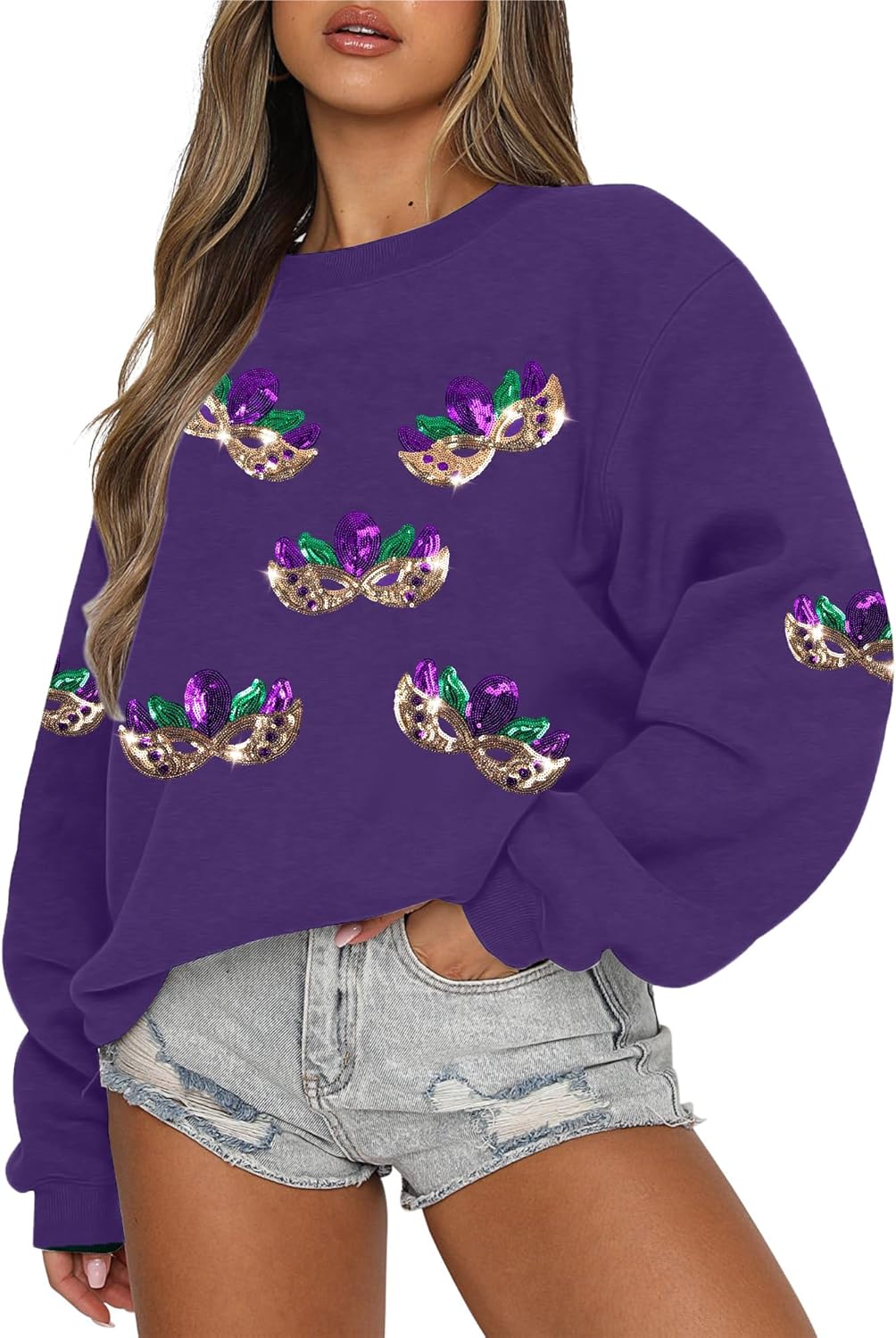 ASTANFY Mardi Gras Sequin Sweater - Festive & Stylish!
