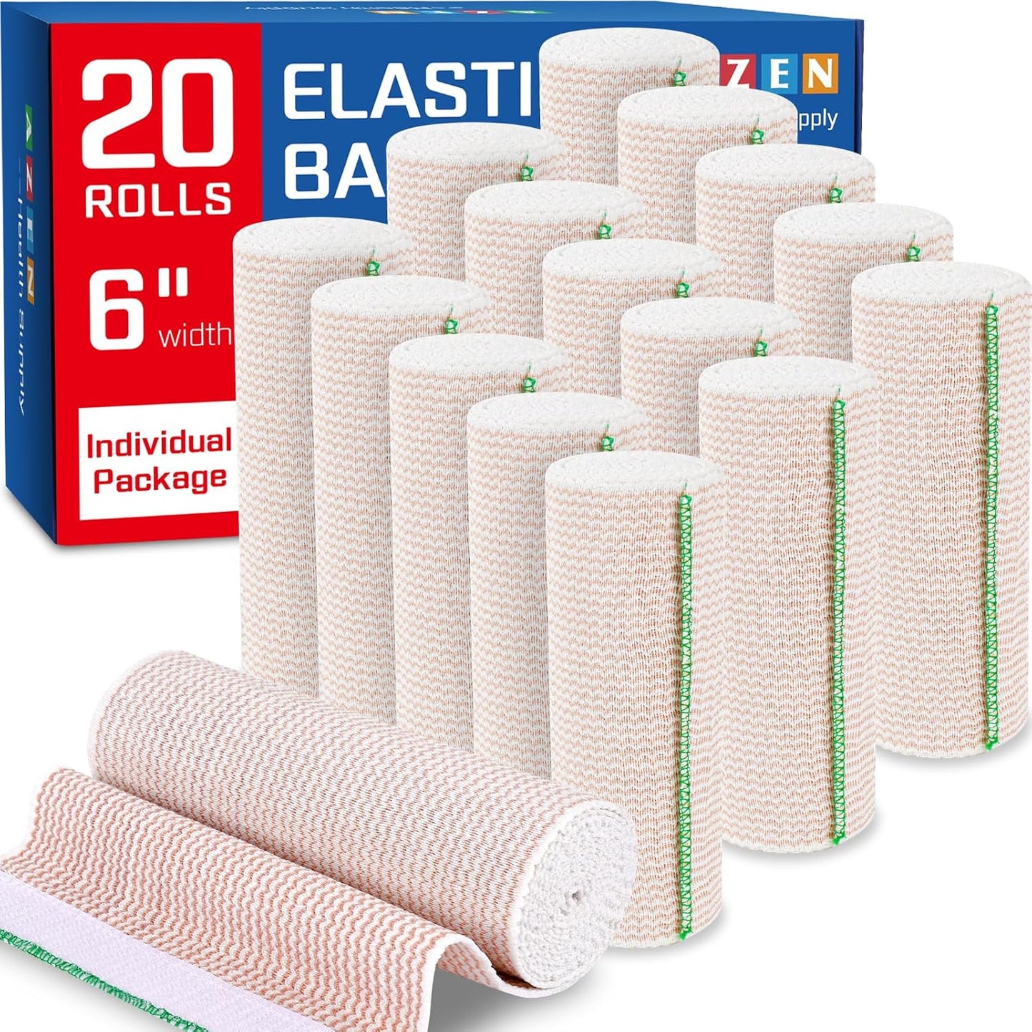 Premium 20 Pack Elastic Bandage Wrap 6 Inch for Compression