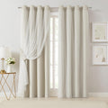 Beige 80% Blackout Curtains with Sheer Overlay - Double Layer 95in