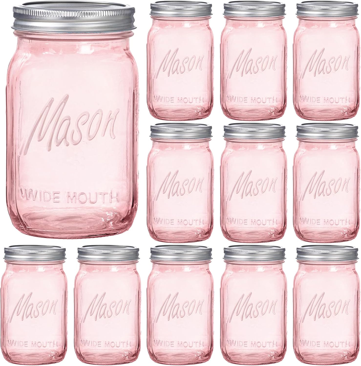 WELLIFE Pink Mason Jars 32 oz for Safe Storage and DIY Crafts