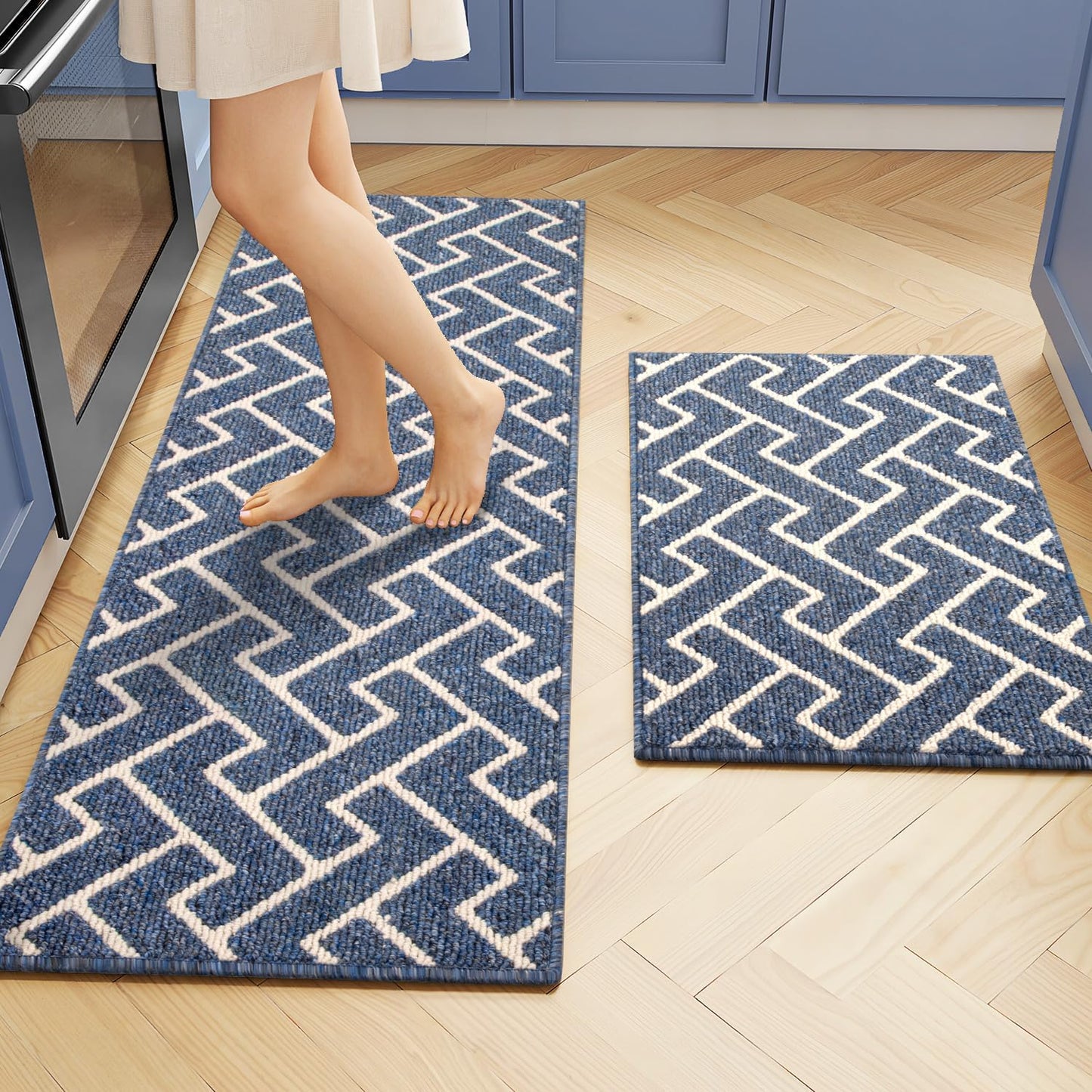Non Slip Kitchen Mats Set of 2 - Moroccan Style Floor Rugs