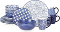 Selamica Ceramic Dinnerware Set for 4, 16-Piece - Vintage Blue