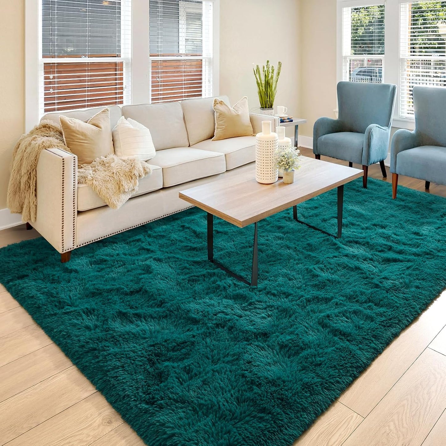 BENRON Fluffy Rugs for Living Room 6x9 Teal Green, Soft Area Rug