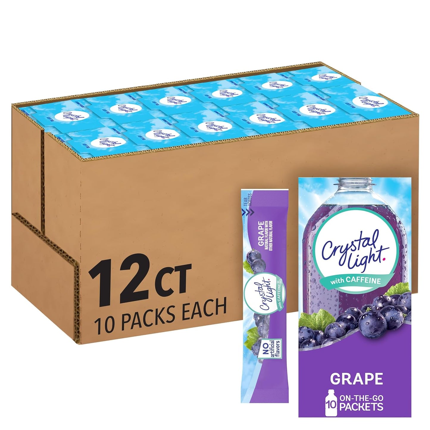 Crystal Light Grape Powdered Drink Mix with Caffeine, 120 ct