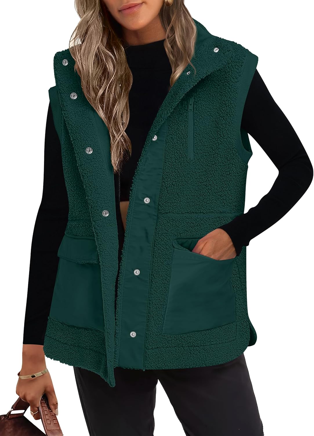 Womens Fuzzy Fleece Vest - Stylish and Warm Button Down Jacket