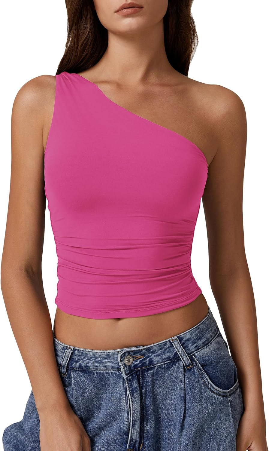 QINSEN Women's One Shoulder Tank Tops for Stylish Summer Wear