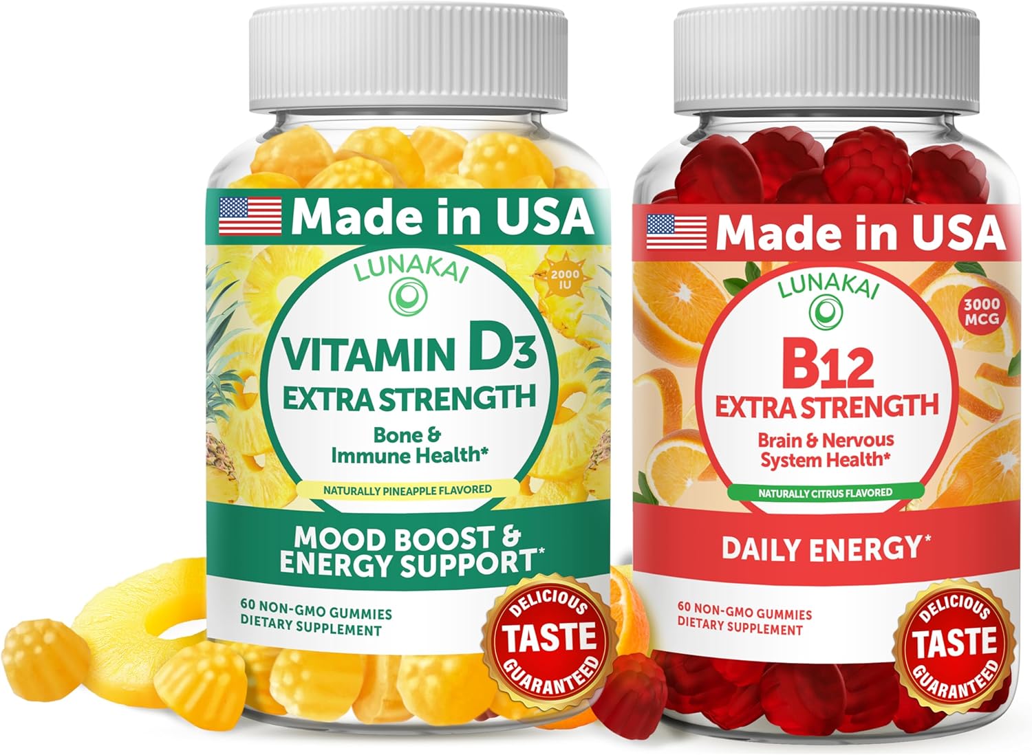 Lunakai Vitamin D3 and B12 Gummies for Immunity and Energy