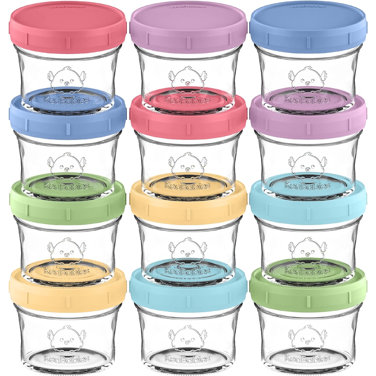 12pk Leak-Proof Glass Baby Food Jars - BPA-Free Snack Storage
