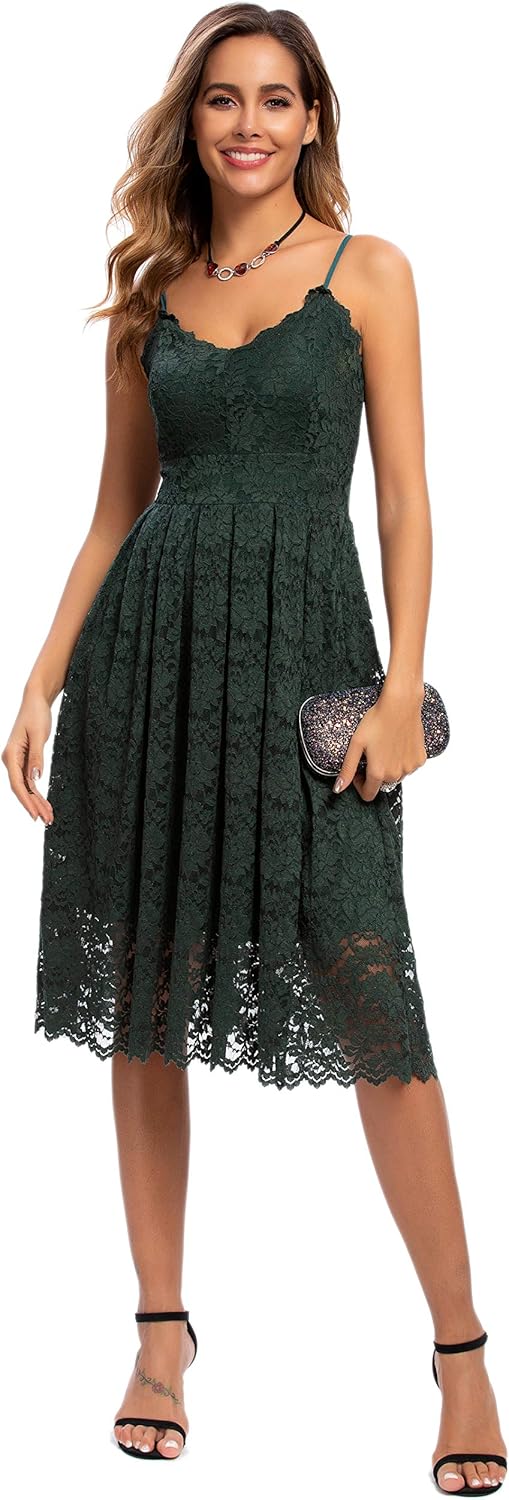 Atnlewhi Womens Spaghetti Strap V Neck A Line Lace Dress