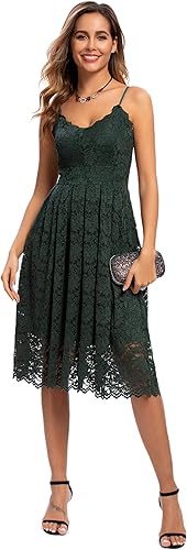 Atnlewhi Womens Spaghetti Strap V Neck Lace Dresses for Events