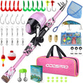 Kids Fishing Pole Pink Telescopic Rod and Reel Combo - Portable Kit