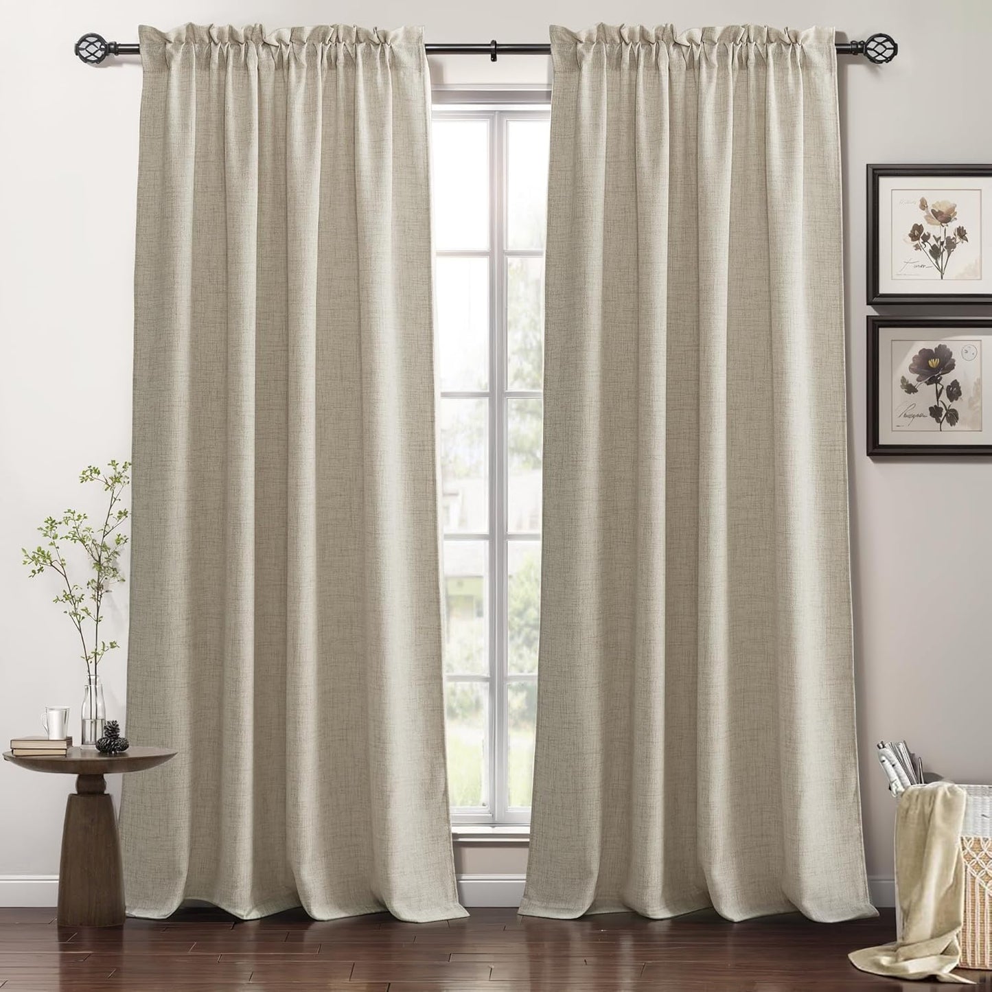 RYB HOME Natural Beige Linen Sheer Curtains for Elegant Spaces