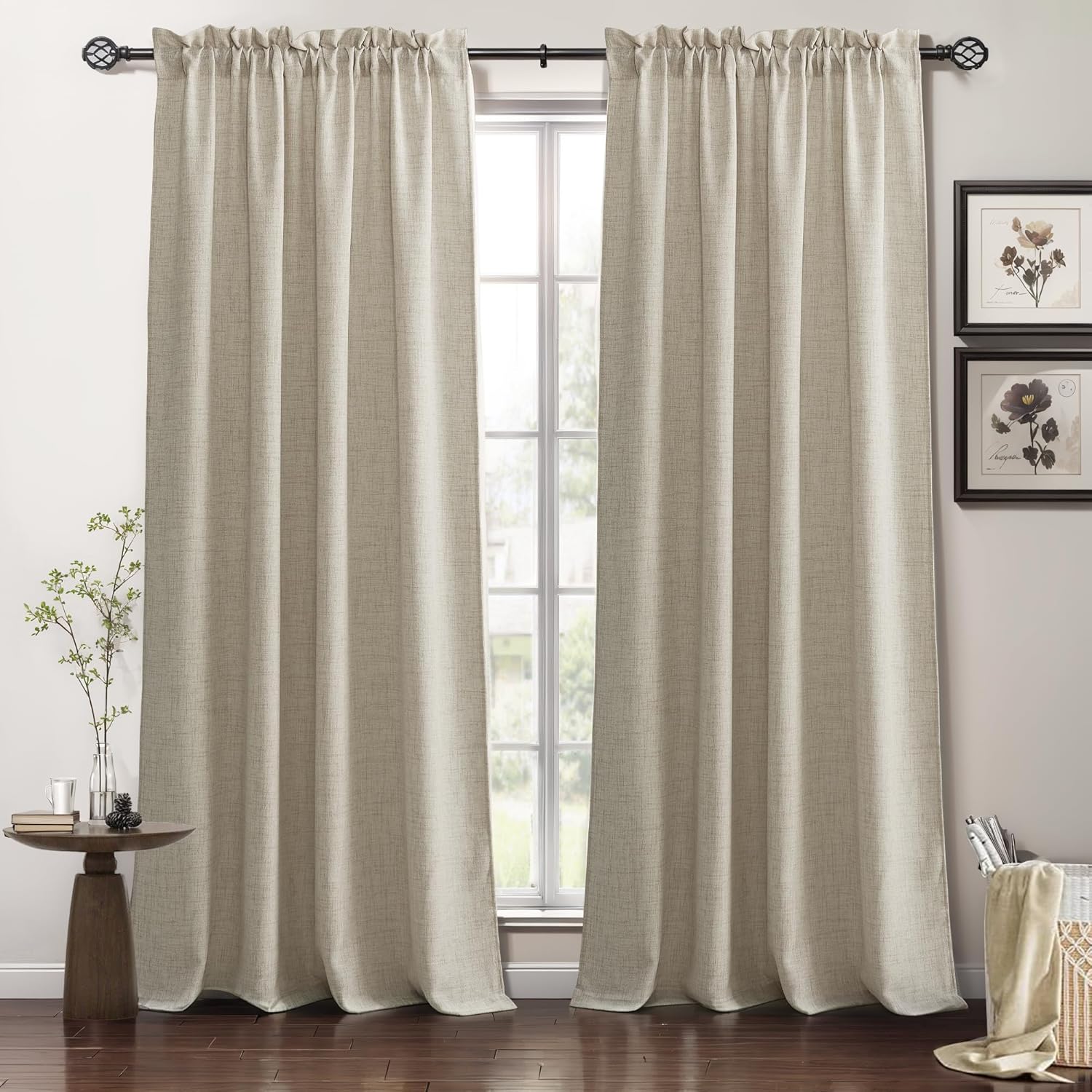 RYB HOME Natural Beige Linen Sheer Curtains for Elegant Spaces