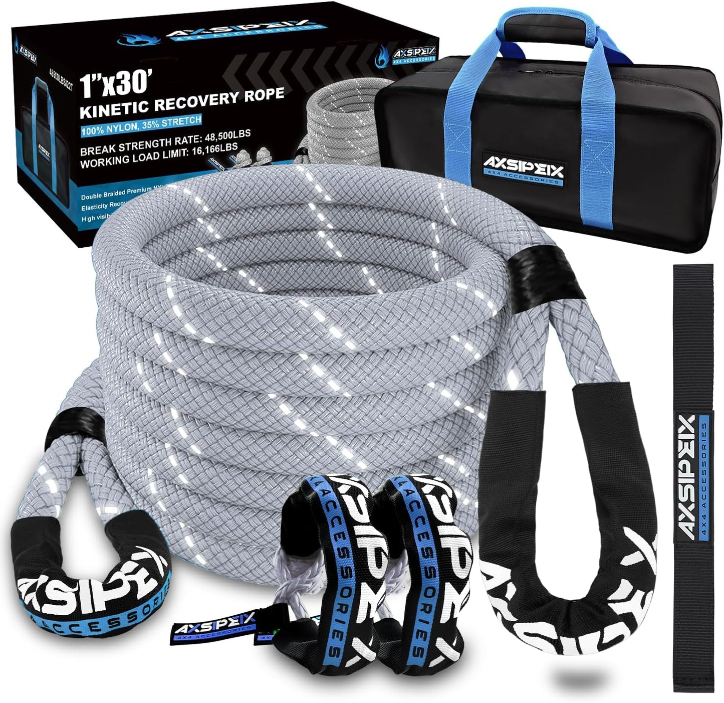 Kinetic Recovery Rope Kit for Offroad Vehicles, 1in x 30ft