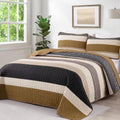 King Size Quilt Set Brown Boho Striped Quilted Bedspread - All Season