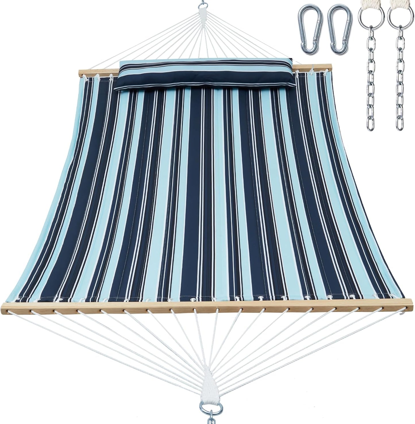 Double Quilted Fabric Hammock for 2 with Spreader Bar Comfort