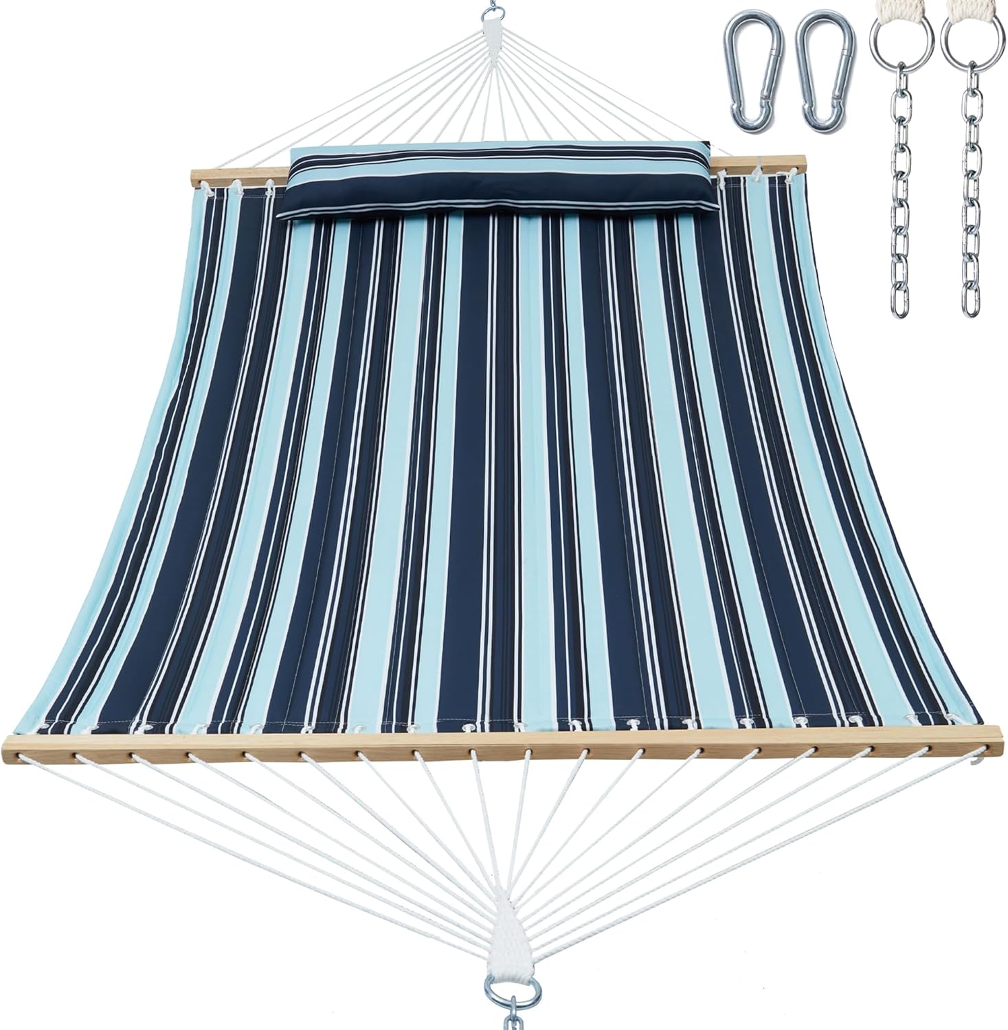 Double Quilted Fabric Hammock for 2 with Spreader Bar Comfort