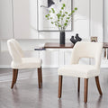 Wooden Dining Chairs Set of 2 - Modern Fabric Upholstered Cream
