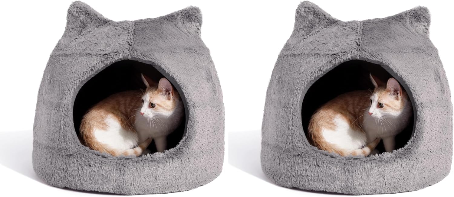 Cozy Meow Hut Dome Cat and Dog Bed for Small Pets, Gray