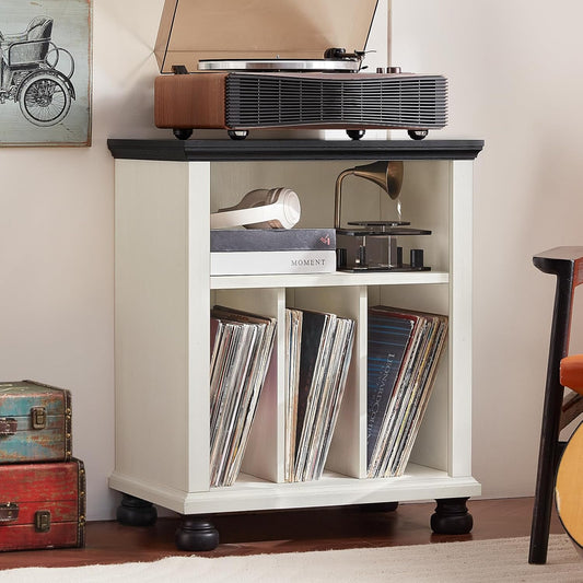 Mid-Century Record Player Stand with Vinyl Storage for 200 Albums