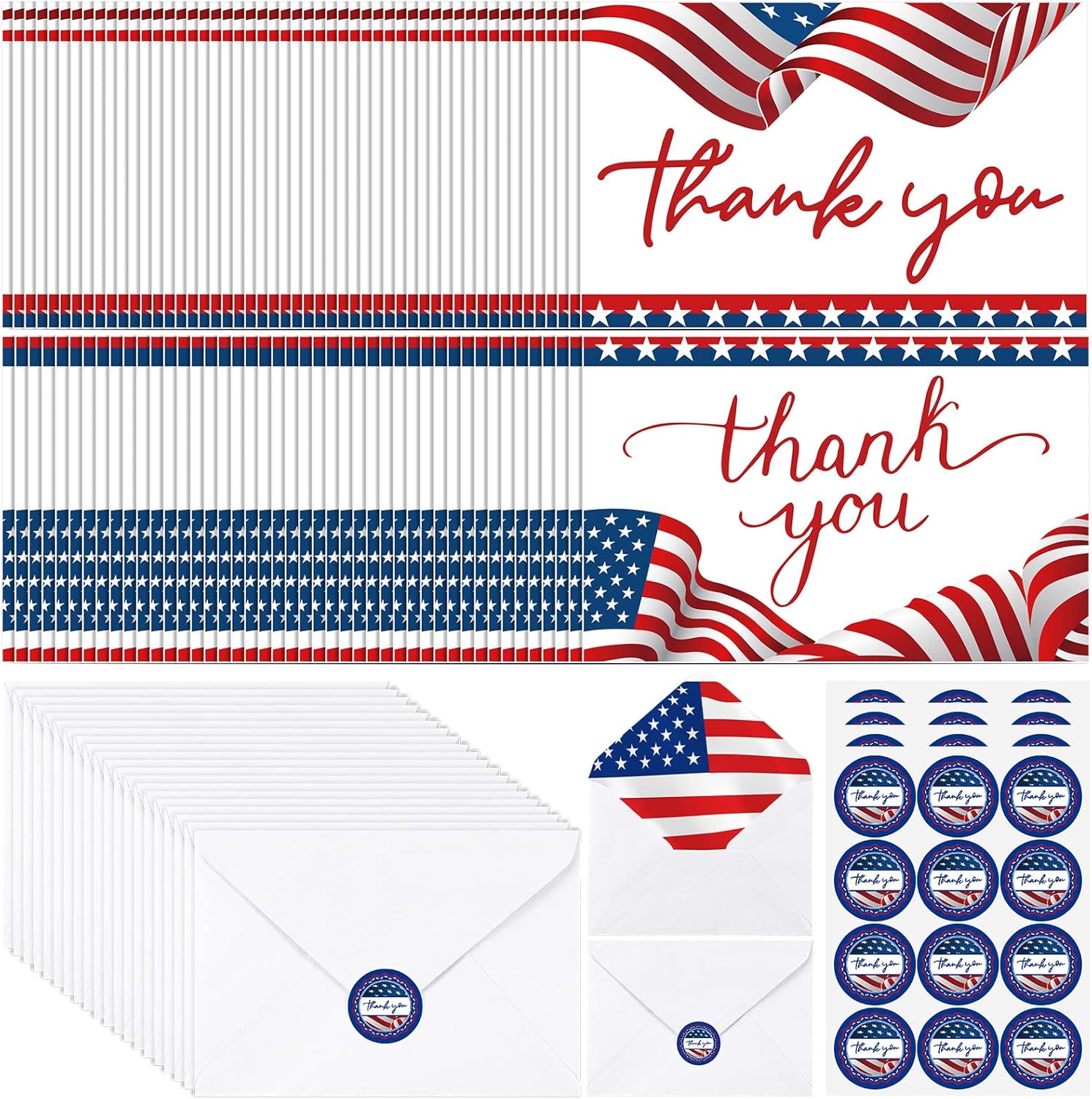 600 Patriotic Thank You Cards with Envelopes for Veterans