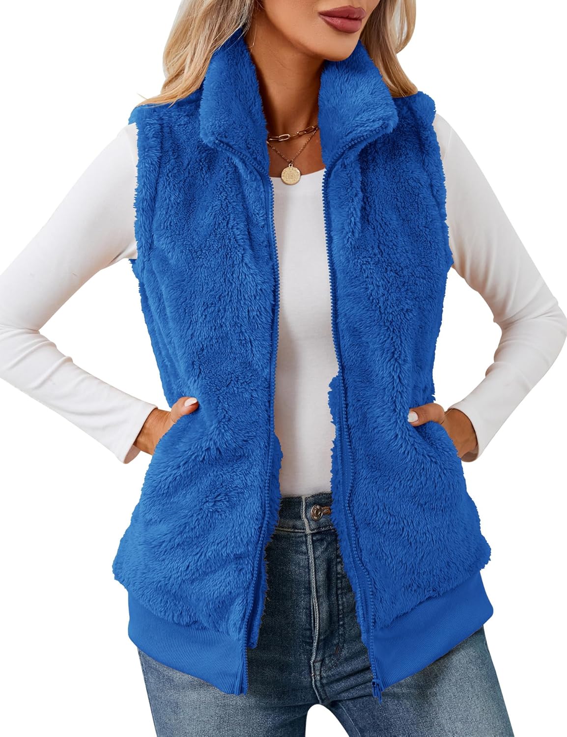 LOMON Womens Fuzzy Fleece Vest for Cozy Fall and Winter Wear