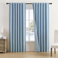 DUALIFE Dusty Blue Blackout Linen Curtain Panels 84 in - Soundproof