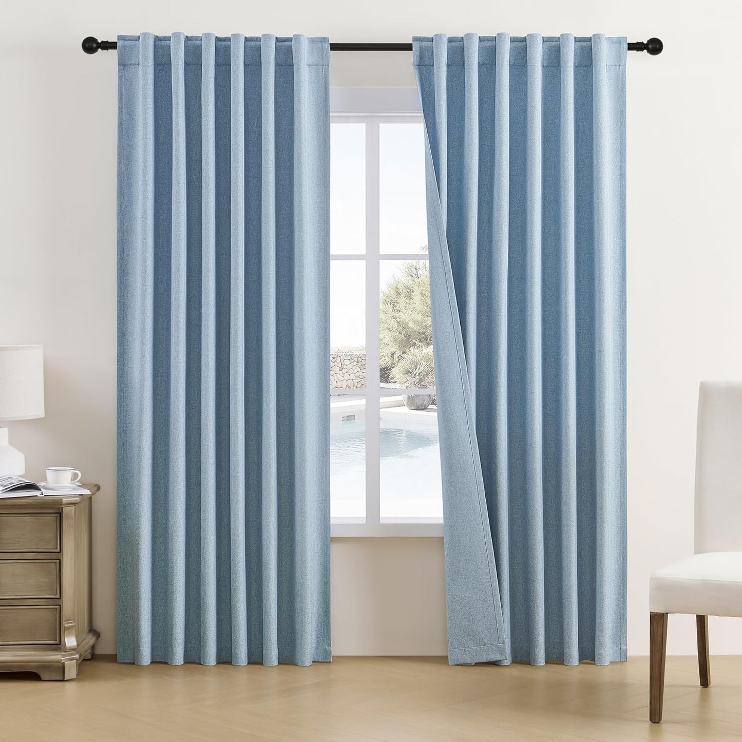 DUALIFE Dusty Blue Blackout Linen Curtain Panels for Privacy