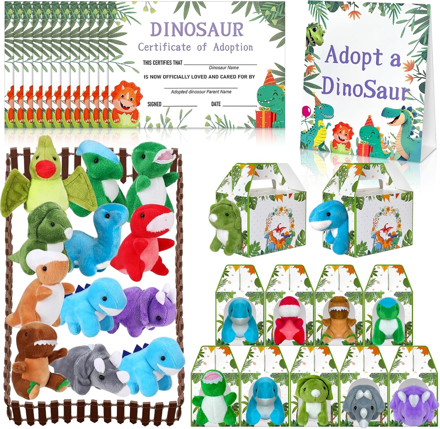 Adopt a Dinosaur Pet Party Favors Set with Plush Toys and More