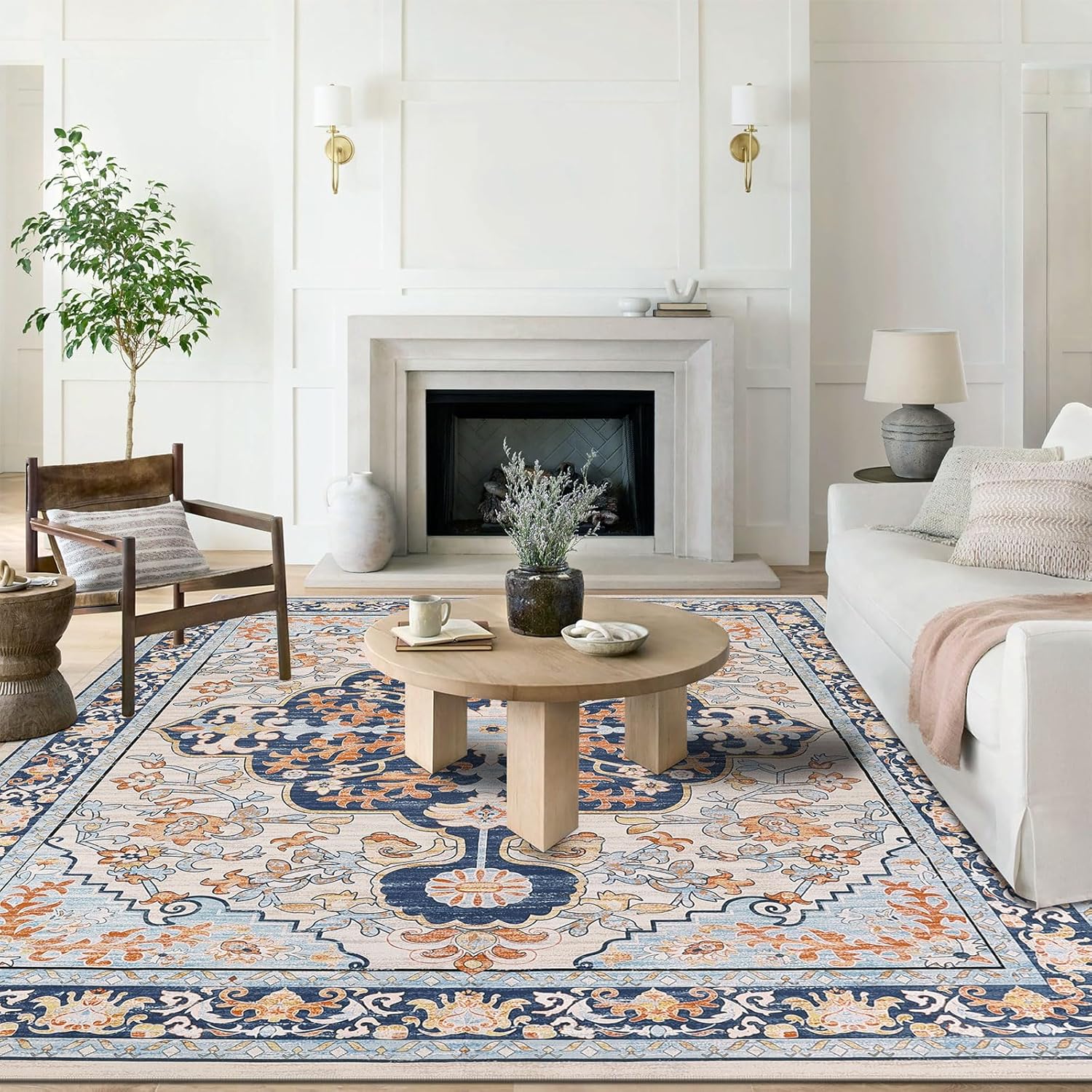 Boho Vintage Area Rug 8x10 Soft Non Slip Carpet for Home