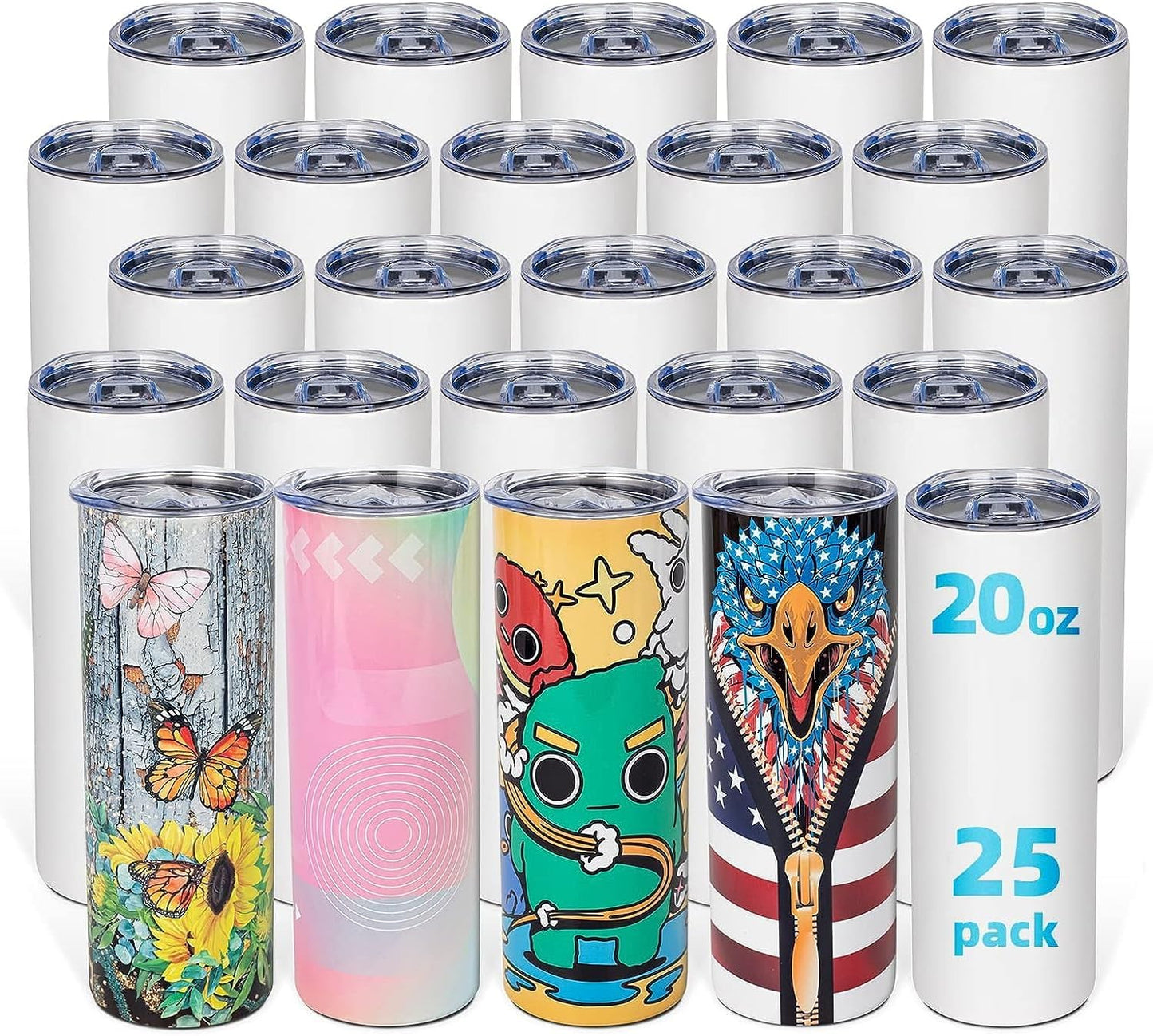 25 Pack 20oz Sublimation Tumblers for Customization and Gifts