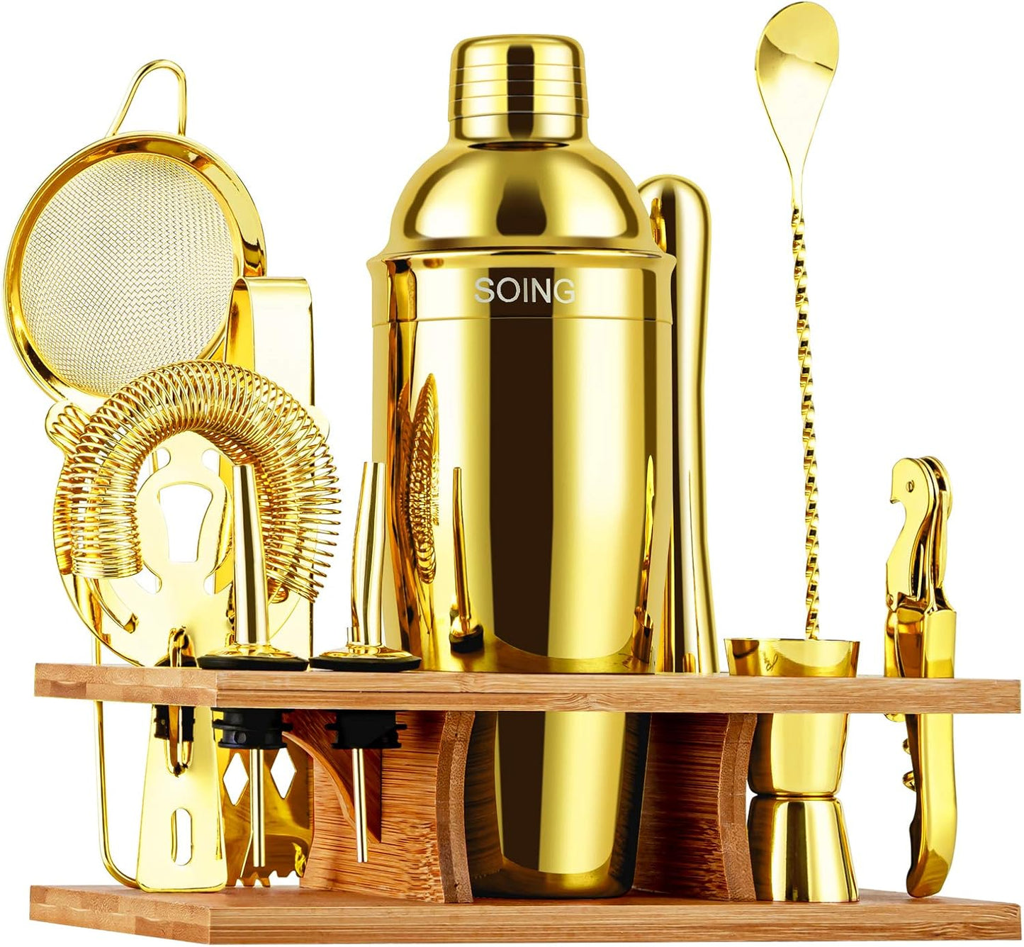 Soing 11-Piece Gold Bartender Kit - Mix Drinks Like a Pro!