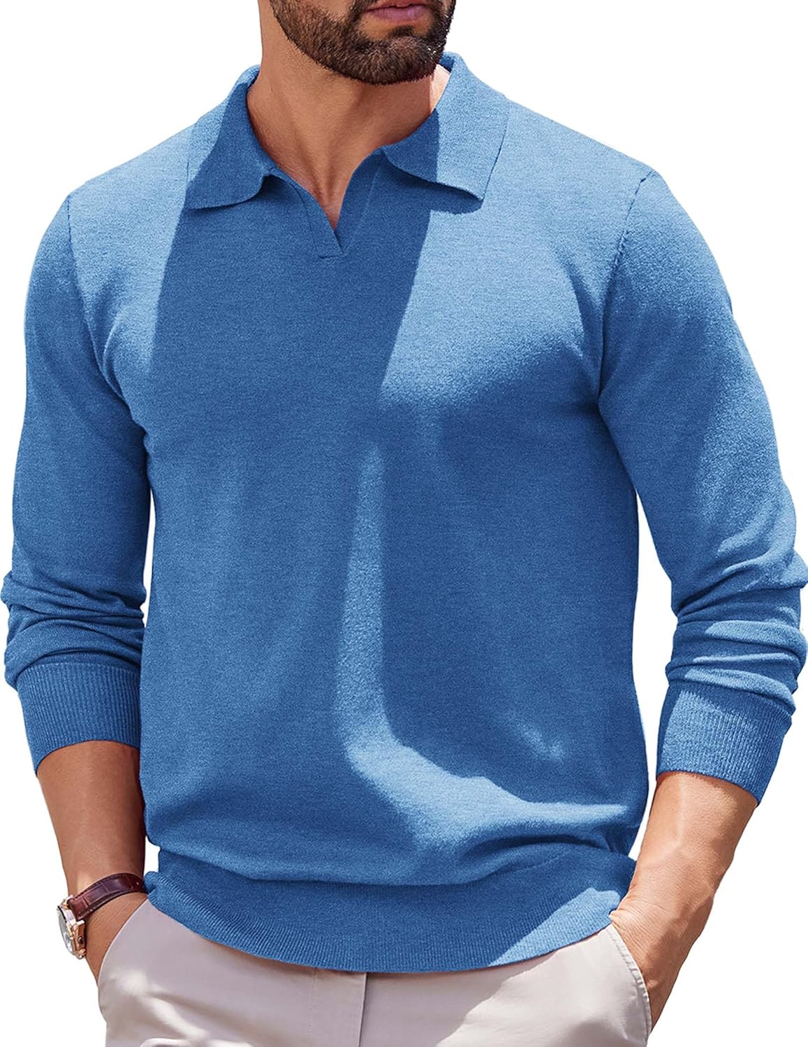 Stylish Long Sleeve Polo Sweater for Men - Comfortable Knit Design