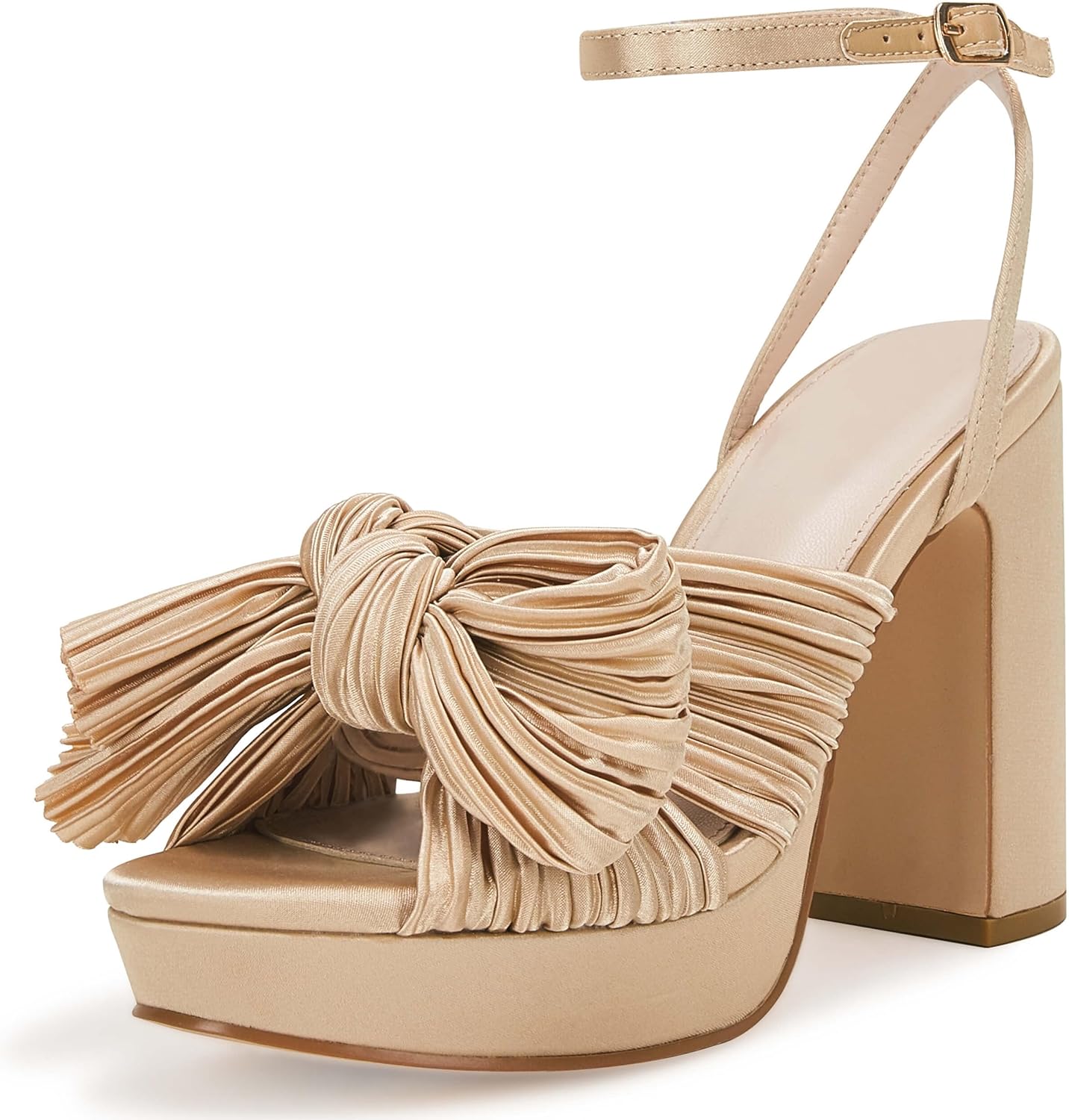VETASTE Women's Pleated Bow Knot Platform Heeled Sandals